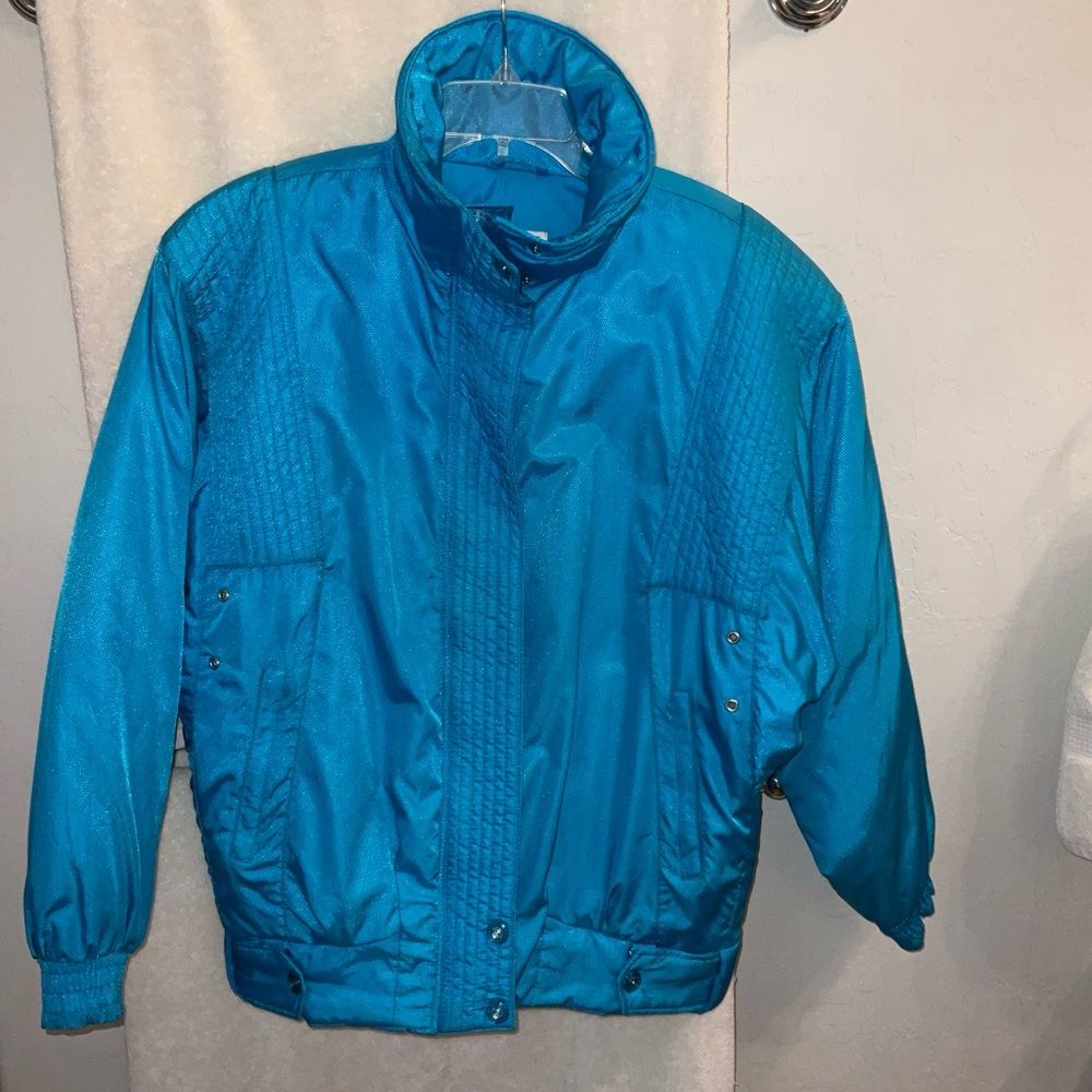 NILS Vintage Ski Jacket Ladies Fitted Coat Gorgeous Turquoise Size 12 Full Zip